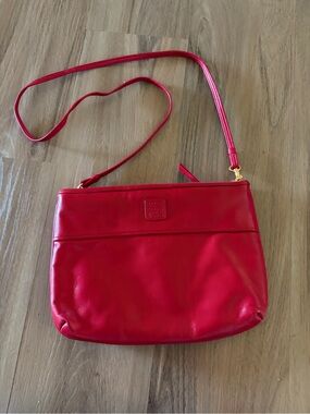 Vintage Anne Klein for Calderon Red Leather Crossbody Bag Gold Hardware